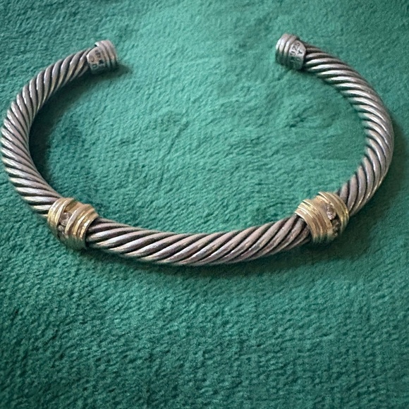 ✨ David Yurman Diamond 5mm Cable Cuff Bracelet — Sterling,18K Gold, Authentic S - Picture 3 of 9